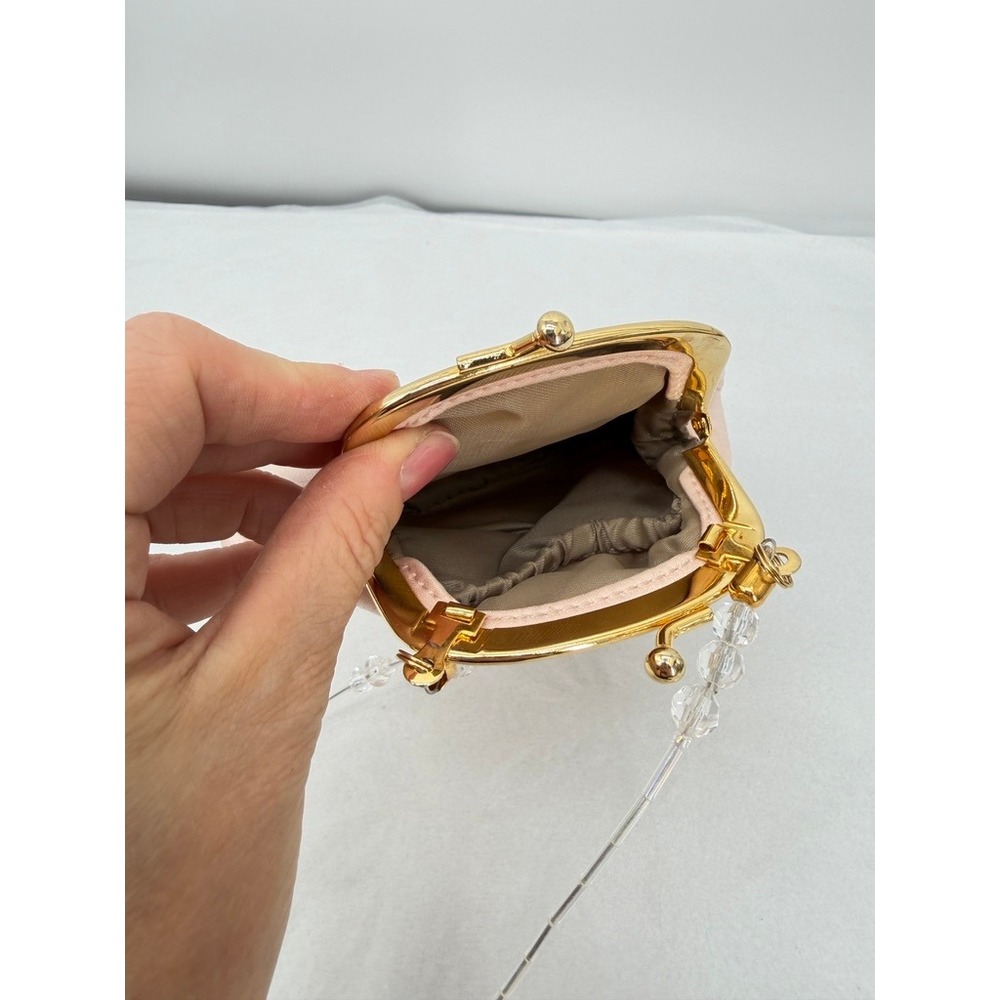 Liz Claiborne Evening Bag Pink Kiss Lock Crystal Strap Mini Romantic Whimsical - Picture 10 of 13